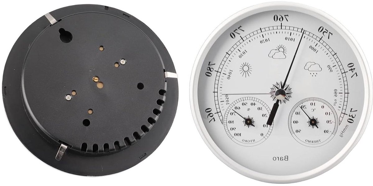 Weerstation 3-in-1 - Thermometer Barometer Hygrometer - Weer Monitoren - Grote Afleesbare Wijzerplaat - 130 mm - Zilverwit