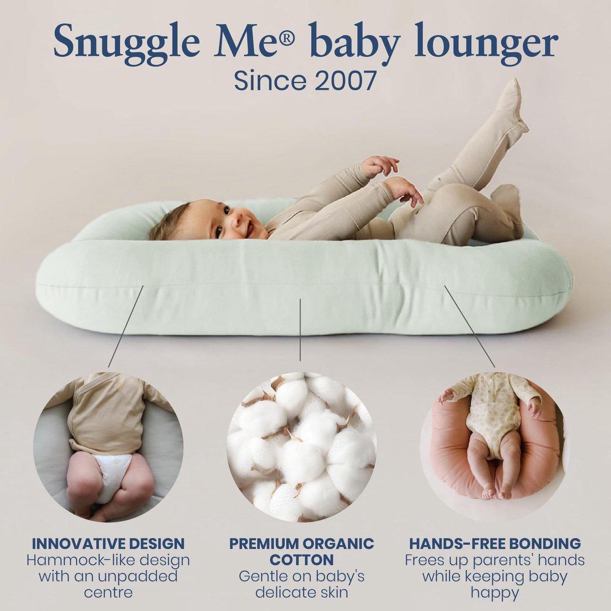 SnelShoppen - Snuggle Me Babynest voor Baby's (0-9 maanden) - Hoogwaardig Biologisch Katoen, 100% Machinewasbaar, Inclusief Reistas