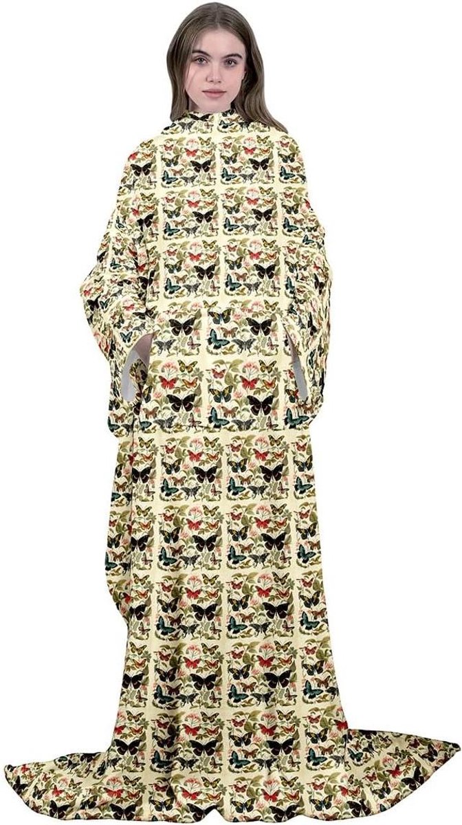 Fleece Deken met Mouwen - Draagbare Deken Pluche Deken - Gezellig Ontspannen - Extra Lange Mouwen - 130x130 cm - Veelkleurig
