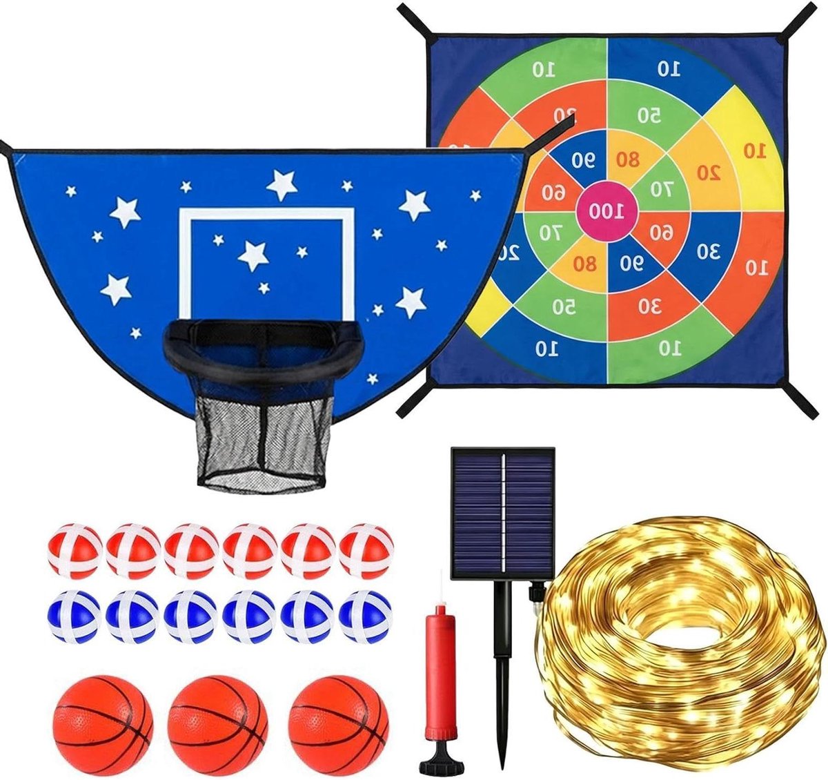Trampoline Basketbalmand - Springsport Accessoires - Outdoor Plezier - Inclusief Dartbord - 96 x 50 cm - Set 2