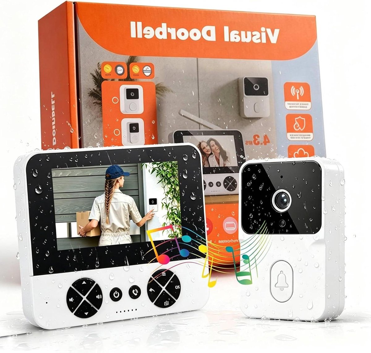 Videodeurbel met Camera - Deurintercom Monitor - Veiligheid Thuis - 170 Graden Groothoek - 43 inch Scherm - Wit