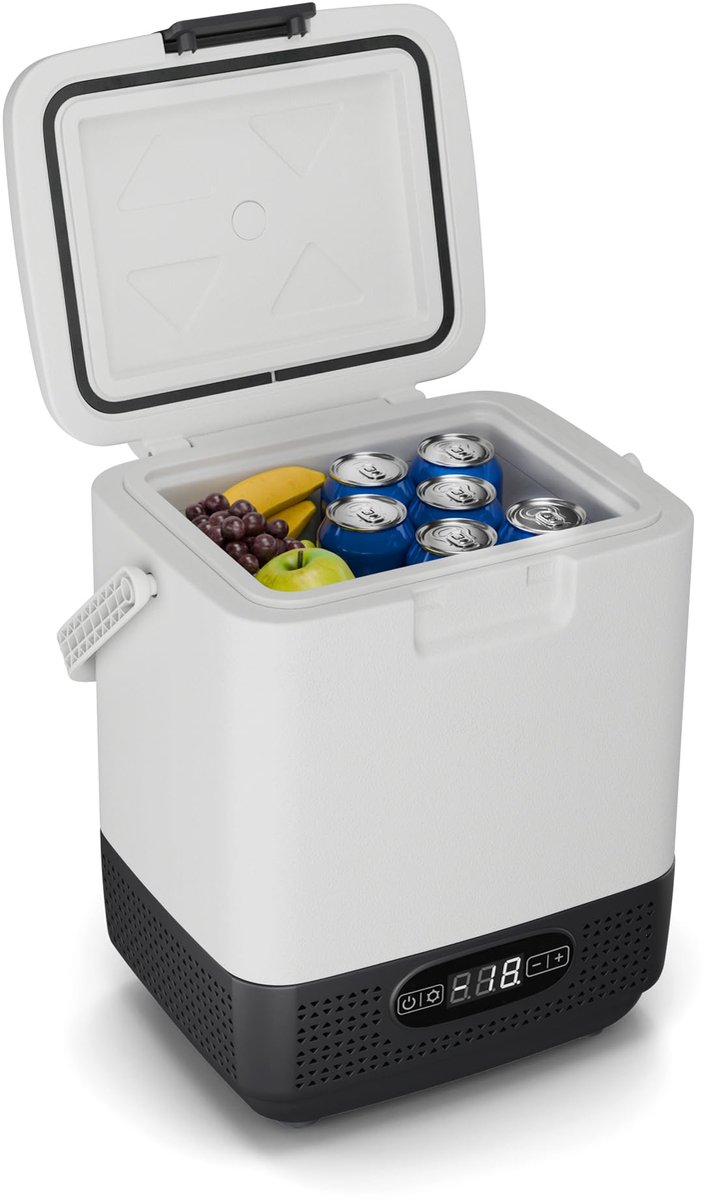 SnelShoppen - Mobiele mini-koelkast 20L met LCD-paneel, sterke compressor, anti-shock-technologie, ideale koelbox voor camping, kantoor, onderweg, wit
