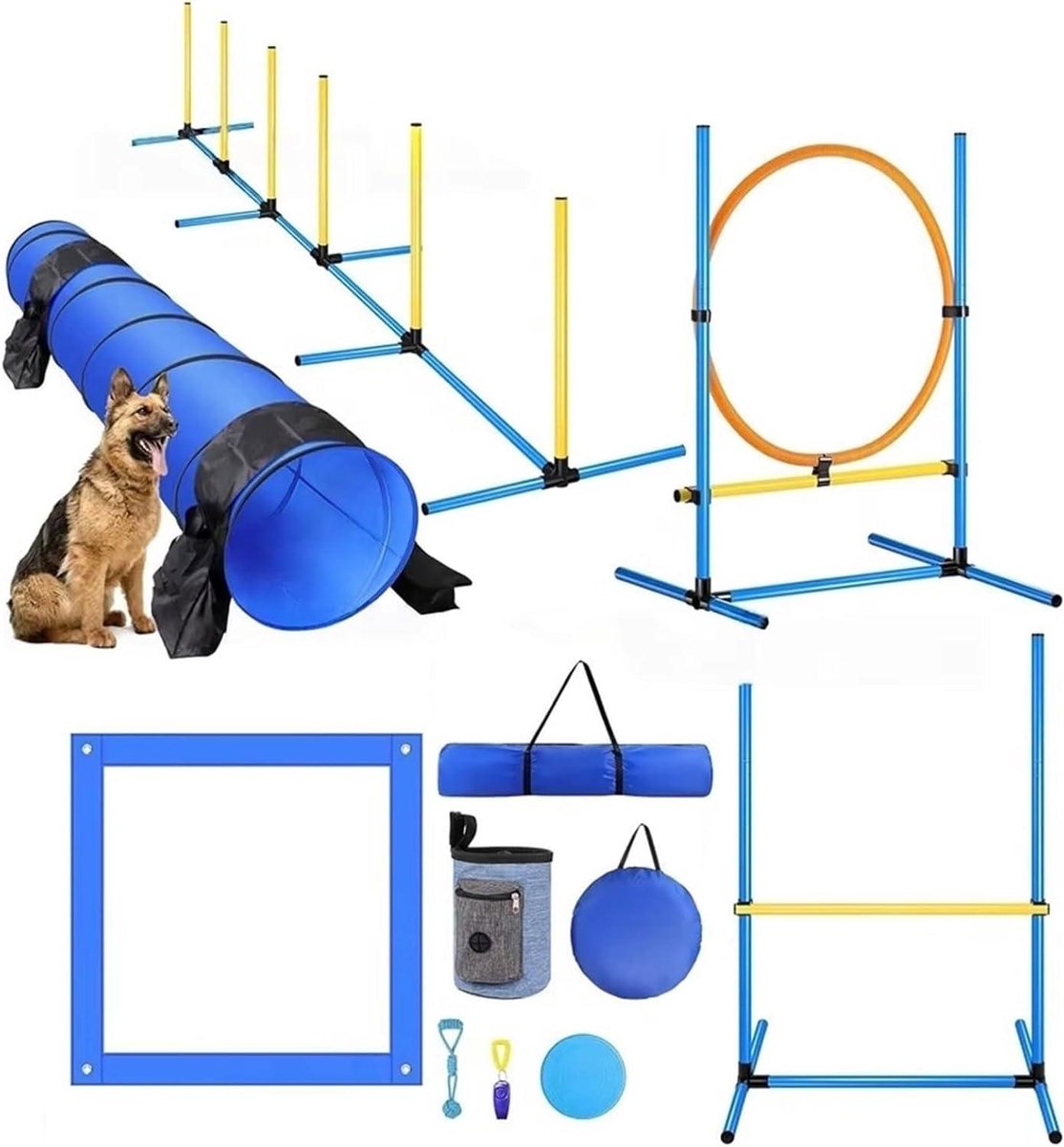 Honden Agility Set - Hondentraining Obstakels - Hondentraining Verbeteren - Inclusief Waterbak - 2.7m Tunnel - Oranje en Blauw