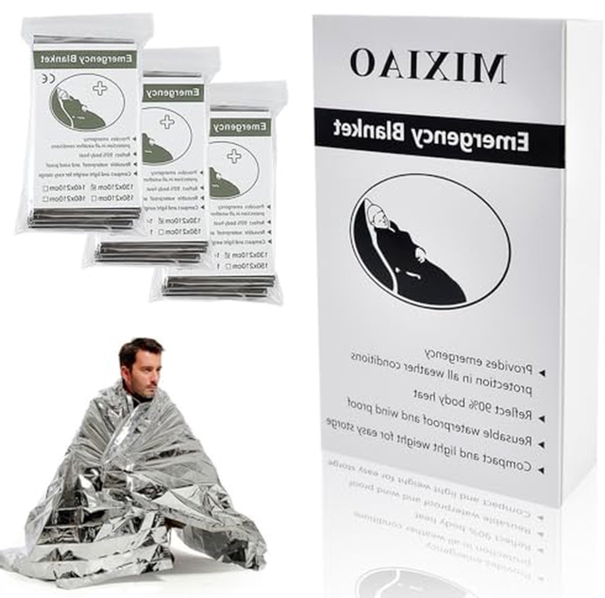 Nooddekens - Thermodekens EHBO - Buitenactiviteiten - Reflecteert lichaamswarmte - 137 x 213 cm - Zilver
