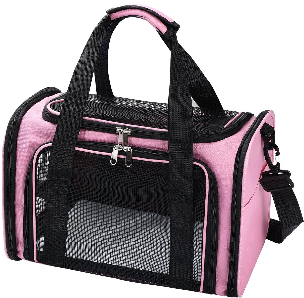 SnelShoppen - Zachte Draagtas voor Kat, Hond, Puppy, Huisdier - Luchtvaartmaatschappijen Goedgekeurde Draagbare Reistas - Roze met Schouderriem - Idea