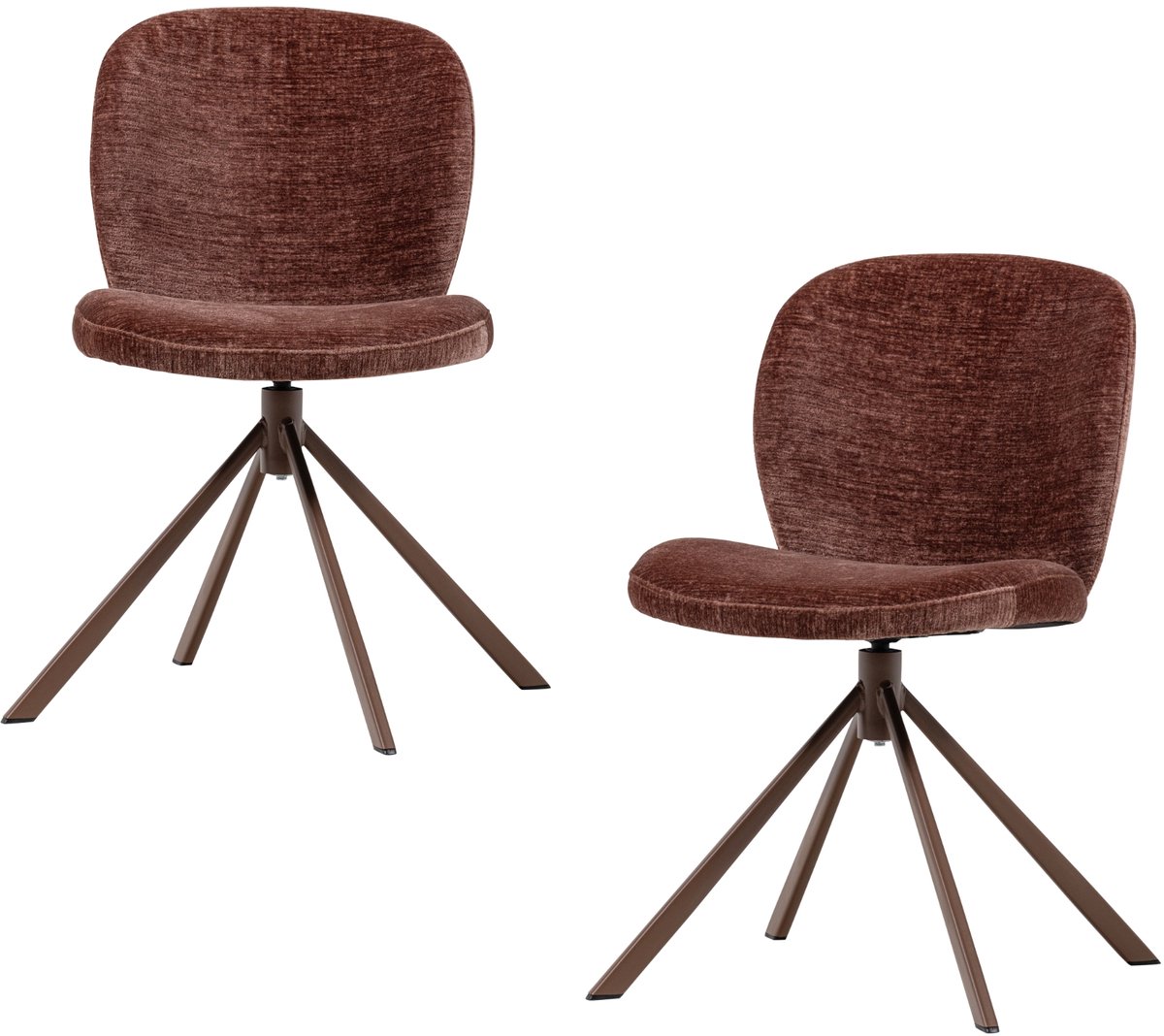 WOOOD Femke Eetkamerstoelen - Chenille - Bruin- Set van 2