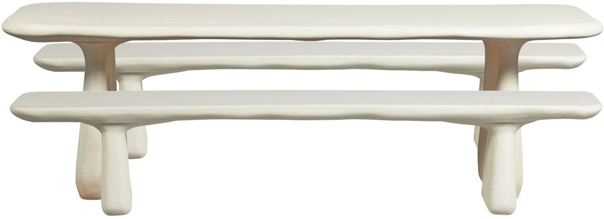WOOOD Loggia Tafel Met Banken Tuin - Polymeer - Naturel - 75x240x100