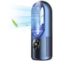 longziming -Bladeless Luchtkoeler met Bevochtiger – 6 Snelheden, Waternevel, Timer, Compacte USB Ventilator voor Slaapkamer, Kantoor en Woonkamer – 100 ml – blauw