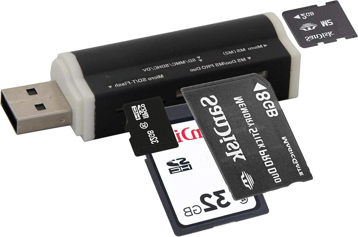 Kaartlezer - Multiadapter Geheugenkaart - Bestanden Overzetten - Robuust Aluminium - All-in-One - Zwart