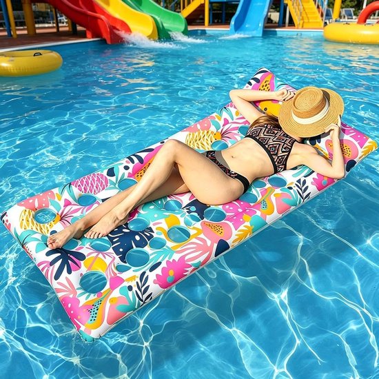 Zwembad Ligstoel Float - Strandbed Vlotter - Ontspannen op Water - Ergonomisch Ontwerp - 168x90cm - Tropisch Bladprint — afbeelding 4