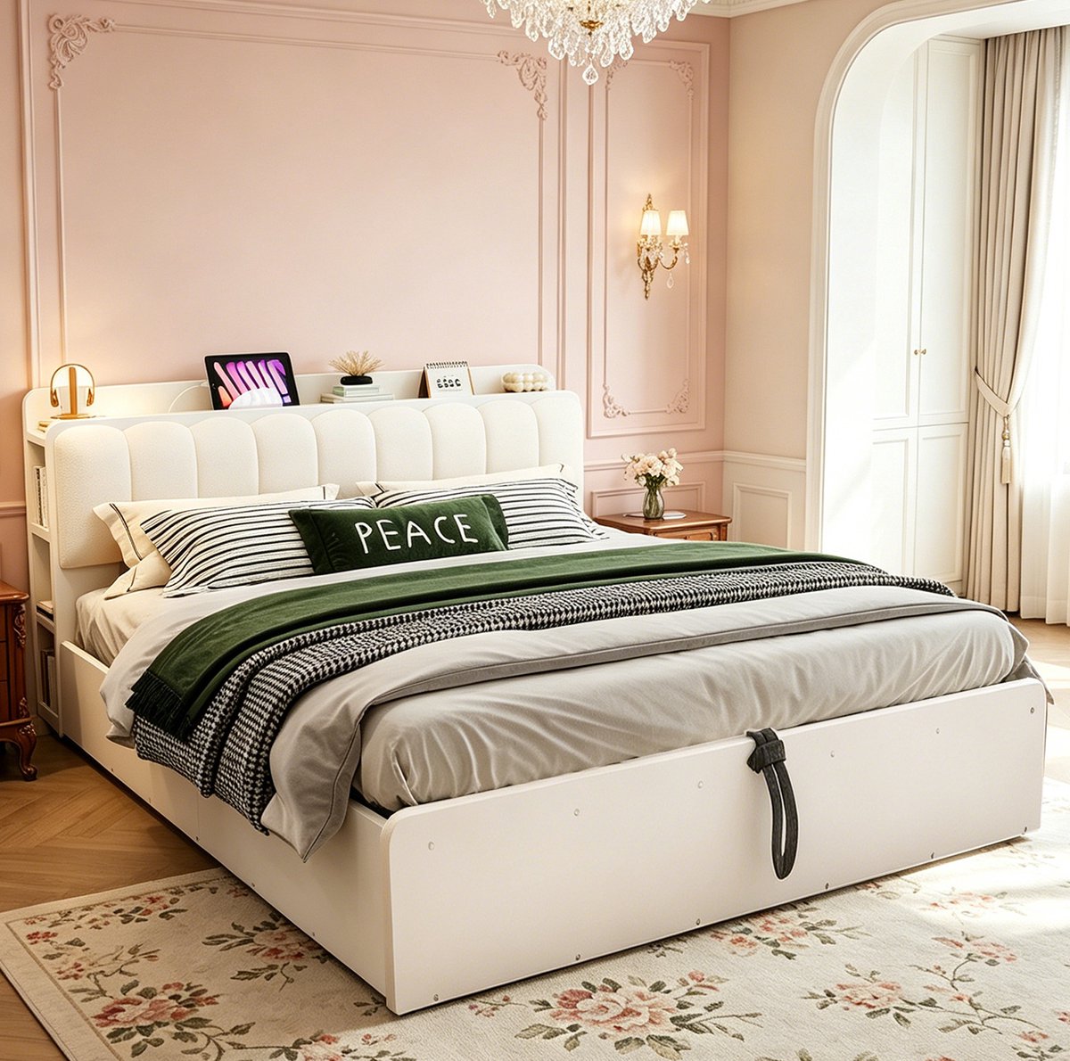 MODFU Houten Bedframe - Opbergruimte - Wit - 180 X 200 Cm
