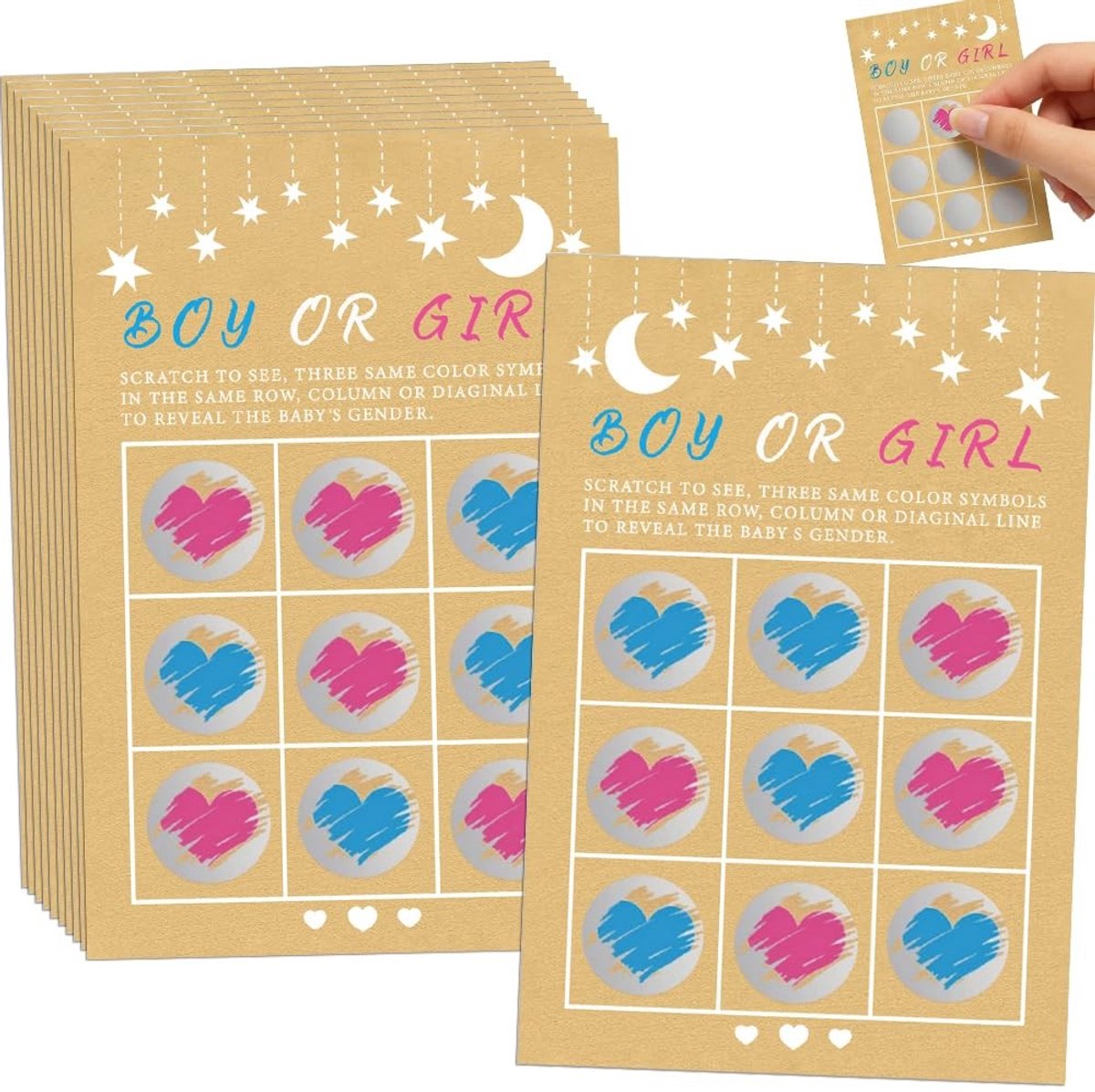 Dailygoods- Krasloten Geslachtsonthulling - 12 Stuks - Babyshower Spel - 2 Meisjeskaarten/10 Jongenskaarten - Interactief Spel - Spannende Onthulling - Geslachtsonthullingsspel