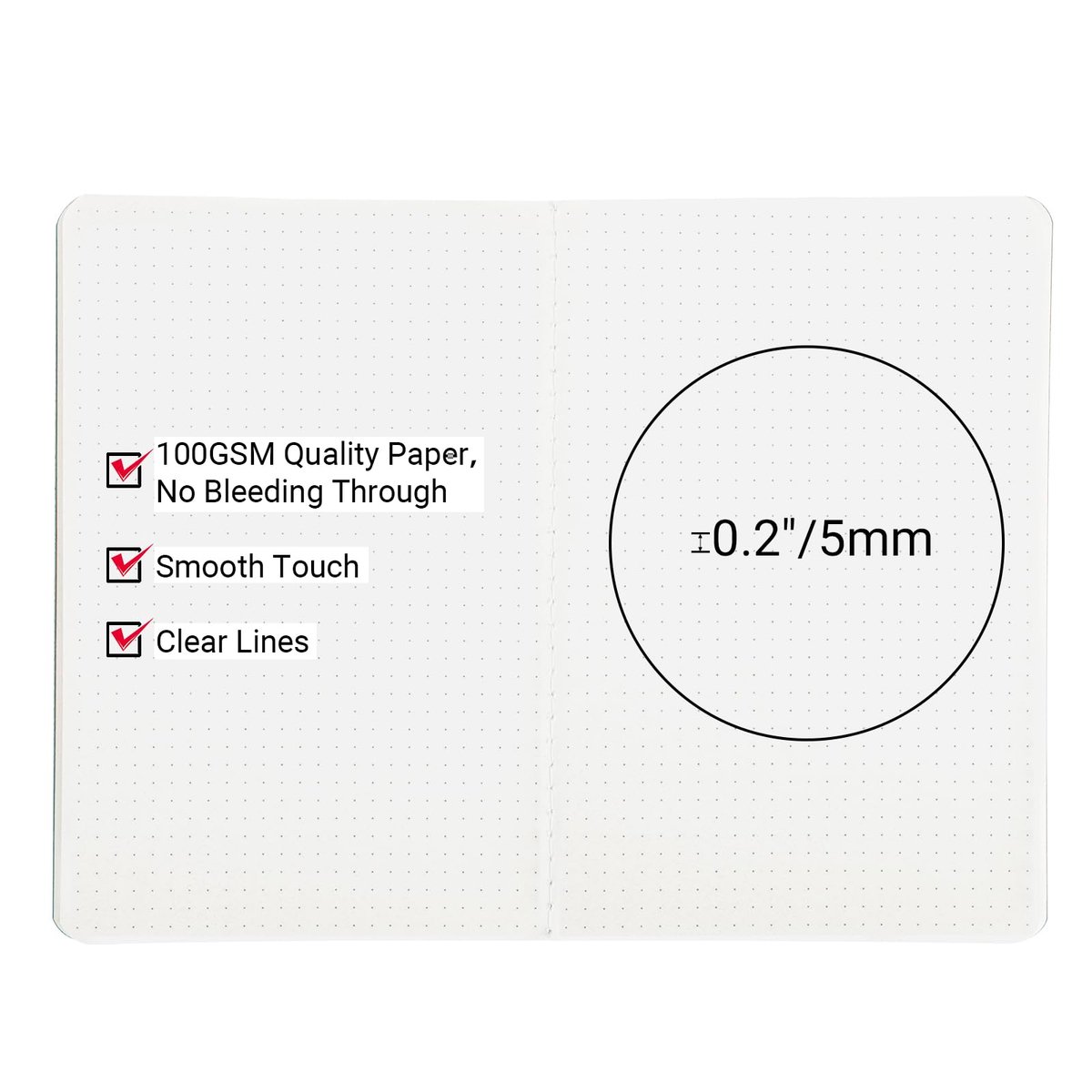 SnelShoppen - Notitieboek A4 Gestippeld - 3 Stuks 21x29.2cm - 100g/m² Zachte Kaft - 5mm Gestippeld Notitieboekpapier - 40 Vellen/80 Pagina's - Donkerg