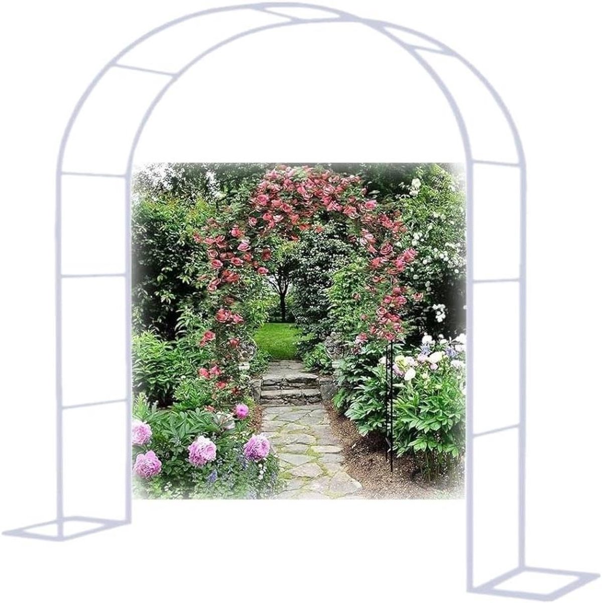 Metalen Tuinboog - Rozenboog Prieel - Klimplanten Ondersteunen - Verstelbare Breedte - 200-230cm Hoog - Wit