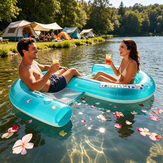 Zwembaddrijvers 2 Personen - Waterhangmat Lounge Stoel - Ontspannen op het water - Verfrissende Maas Innovatie - 155x25x170cm - Blauw — afbeelding 2