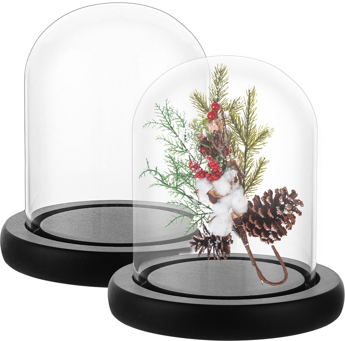 Dailygoods - Glazen Koepel met Houten Basis - Decoratie voor Poppen en Kaarsen - 10 cm Hoog, 2 Stuks