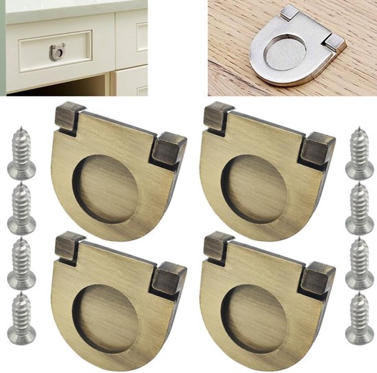 Inbouw Ringgreep - Kastlade Handvat - Modern Design - Brons - Onzichtbare Deurknop - 4 Stuks - Geschikt voor Binnen