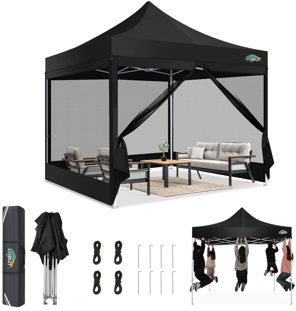 SnelShoppen - 10x10 Pop-Up Luifel met Zijwanden Waterdicht - Heavy Duty Tuinhuisje met Klamboe en Outdoor Mesh Scherm - Ideaal voor Feesten, Bruilofte
