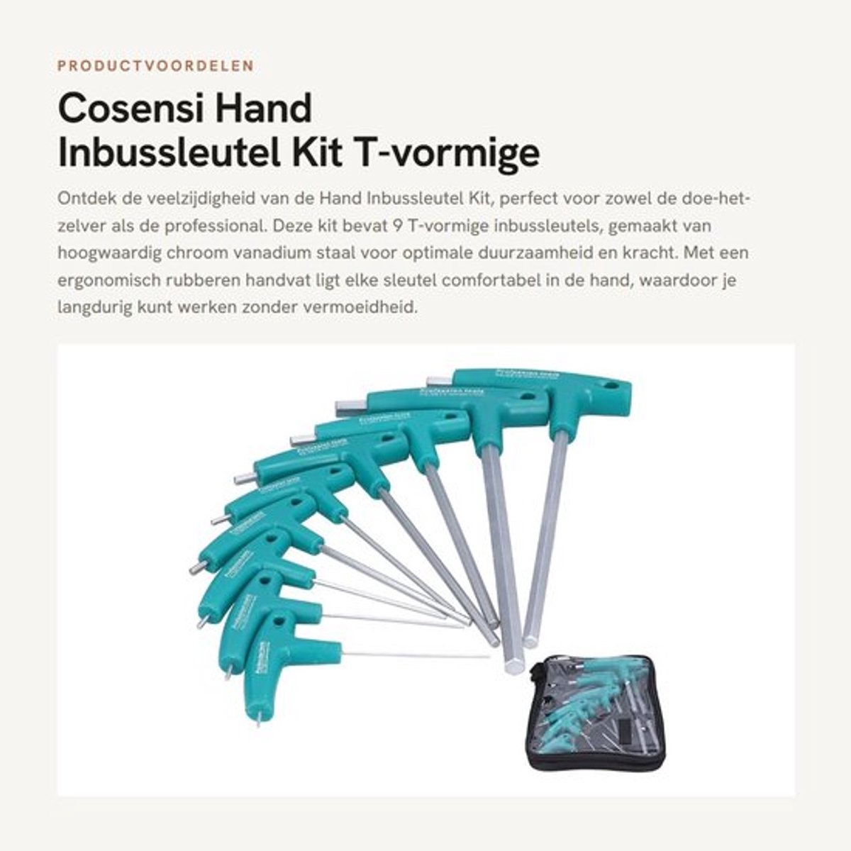 Inbussleutelset 9 Stuks - T-vormige Inbussleutels - Multifunctionele Schroevendraaier - Chroom-vanadiumstaal - Duurzaam Handvat - Geschikt voor Meubelinstallatie - Sleutelset
