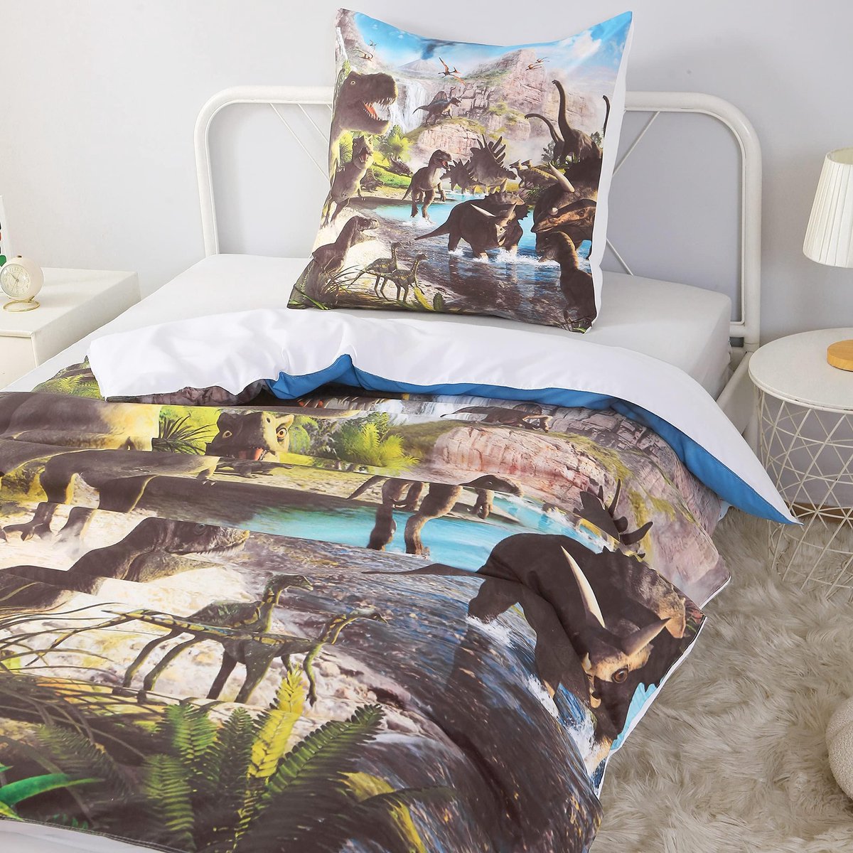 SnelShoppen - MUSOLEI Dekbedovertrek 140 x 200 cm - Dinosaurusmotief, 3D-print, Microvezel Beddengoed voor Eenpersoonsbed met Ritssluiting en Kussensl