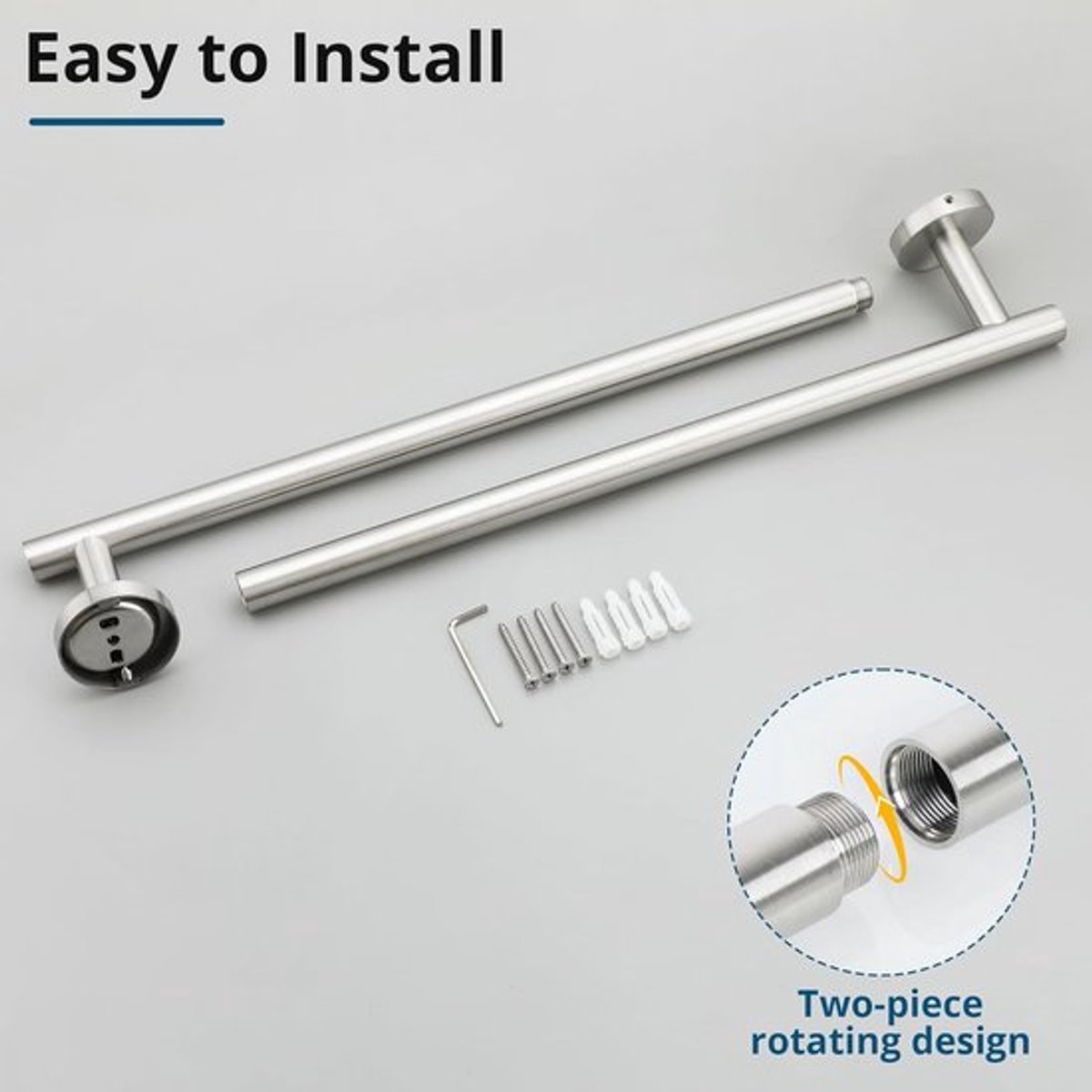 Thijox - Handdoekhouder 80CM Wandmontage, Geborsteld Roestvrij Staal Badhanddoekhouder met 180° Rotatie, Modern Design voor Badkamer en Keuken