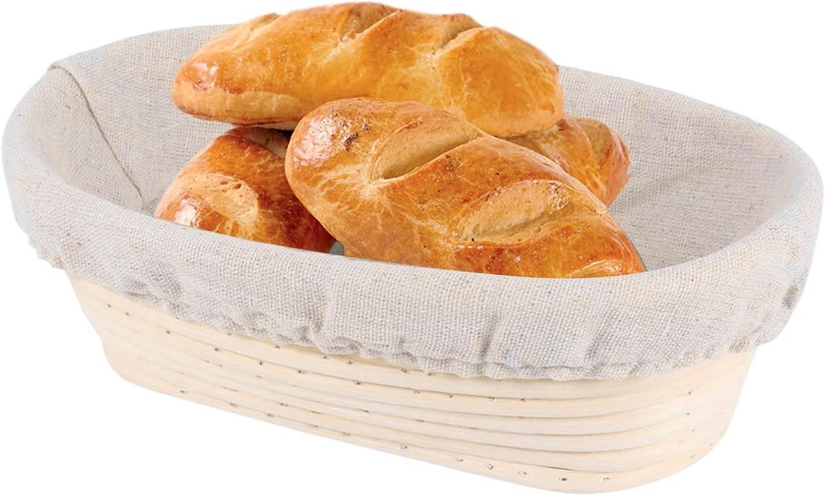 Rijsmand Brood - Deegkom Oval - Brood Bakken - Handgeweven Rotan - 25x15x8.5 cm - Blauwgroen