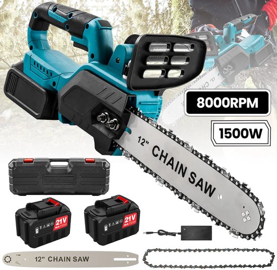 Zerova Borstel loze Kettingzaag - Motorzaag - Boomzaag Electrische - Draagbare kettingzaag - Bomen en Takken - 2 Accu's - Blauw — afbeelding 3