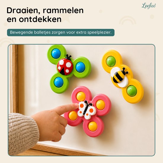 Leefico Fidget Spinners Baby met Zuignap - Badspeelgoed Baby - Sensorisch Speelgoed - Set van 3 Stuks van Leefico — afbeelding 2