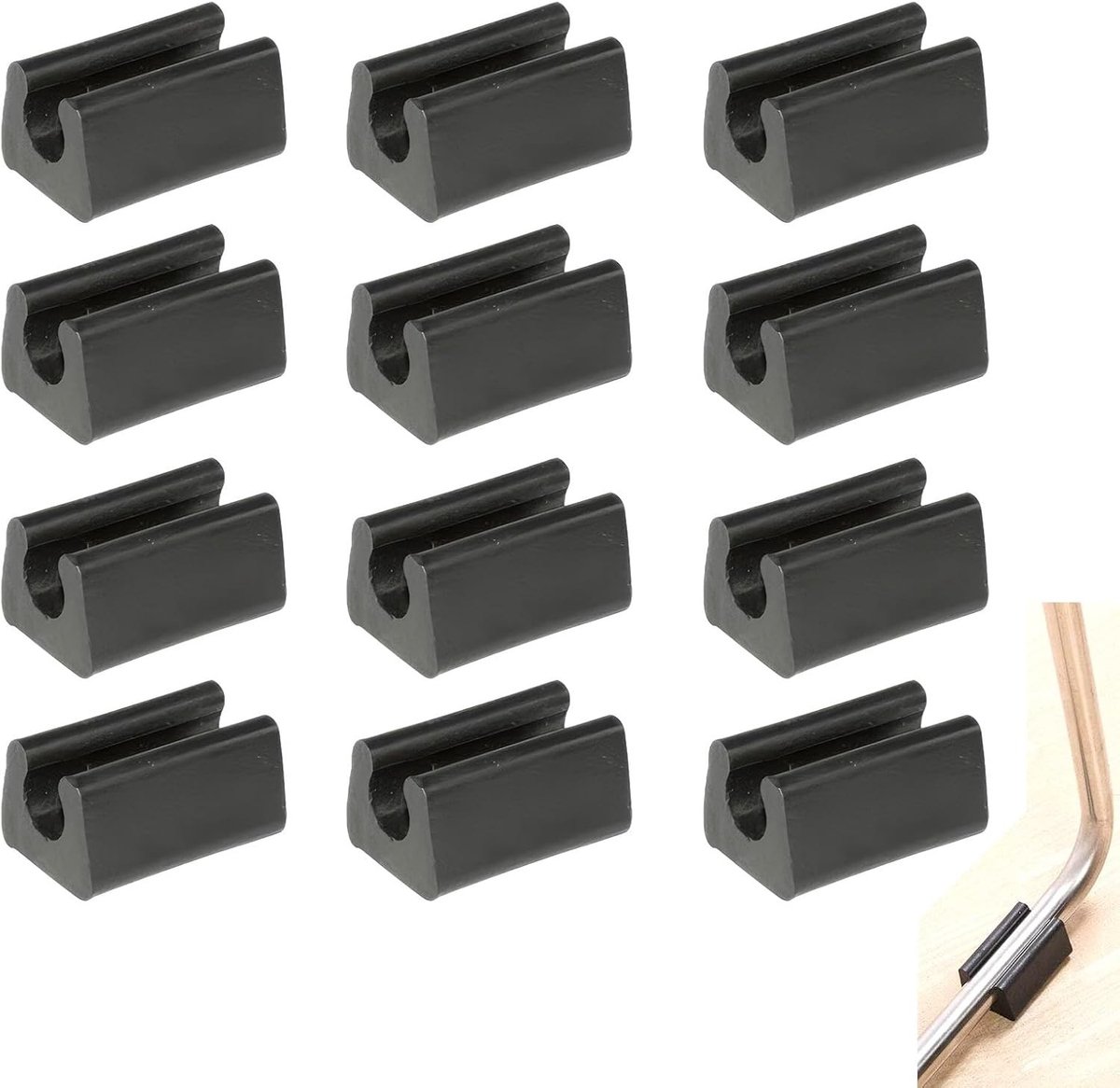 Stoelpootbeschermers - Zwart - 10 mm - Siliconen U-vormige Klem voor Vloerbescherming - Voor Meubelpoten