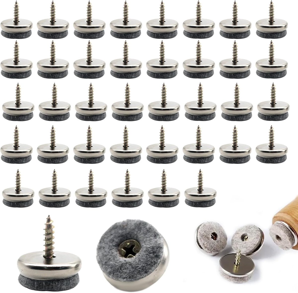 Stoelpootbeschermers - 22 mm - Vilt met Schroef - Voor Meubels en Vloeren
