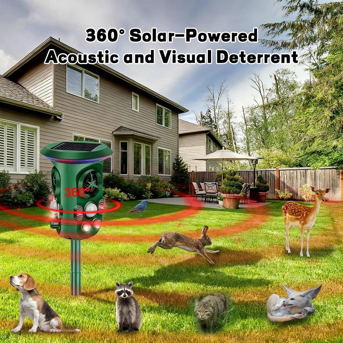 Ultrasone Dierenverjager - Zwart - Met Bewegingssensor - Zonne-energie en USB Oplaadbaar - Voor Tuin en Buiten