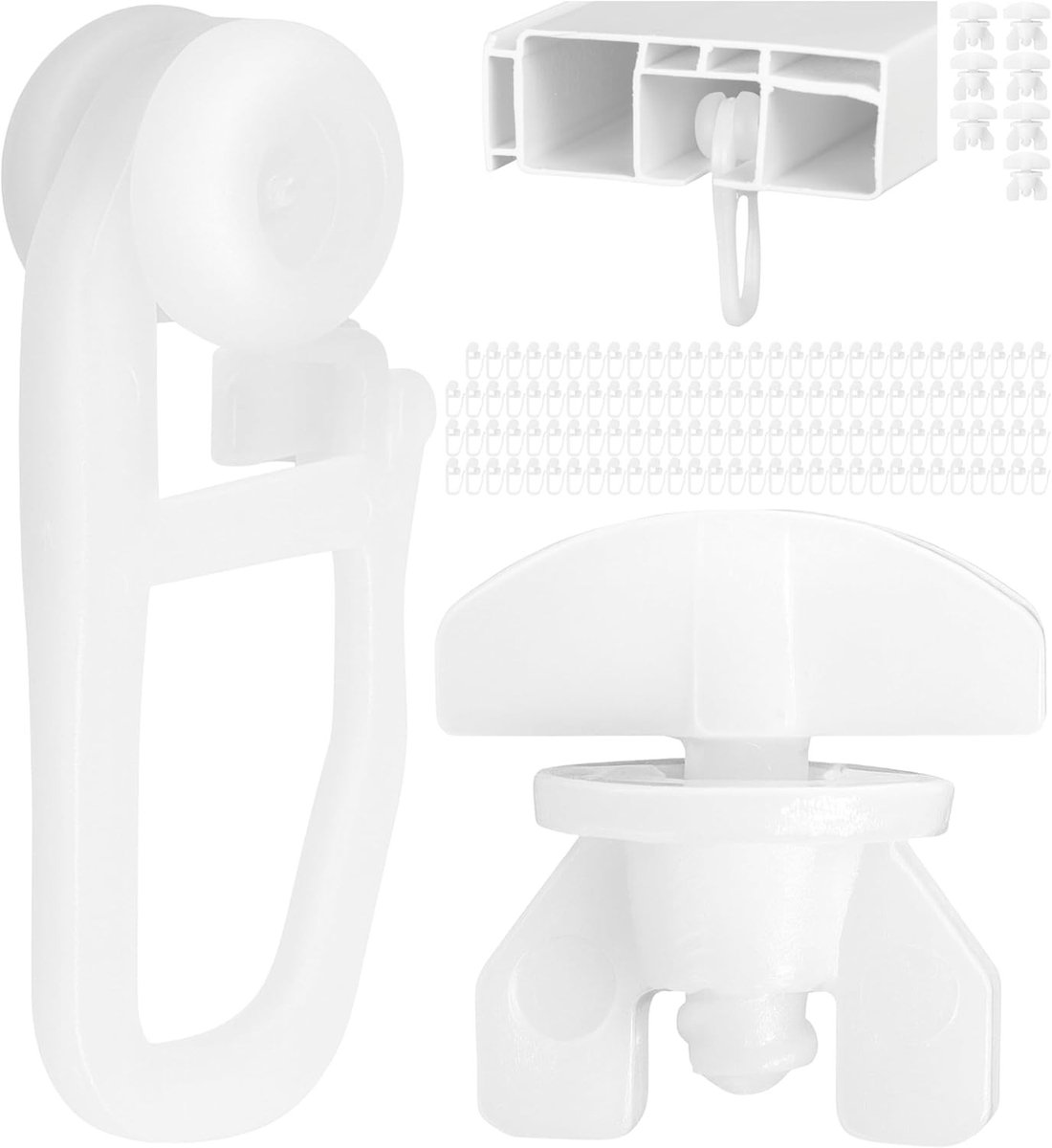 Gordijnhaken met Tussenstoppers - Wit - 8 mm - Voor Plafondrails met 4 mm Loopbreedte - Voor Huishoudelijk Gebruik