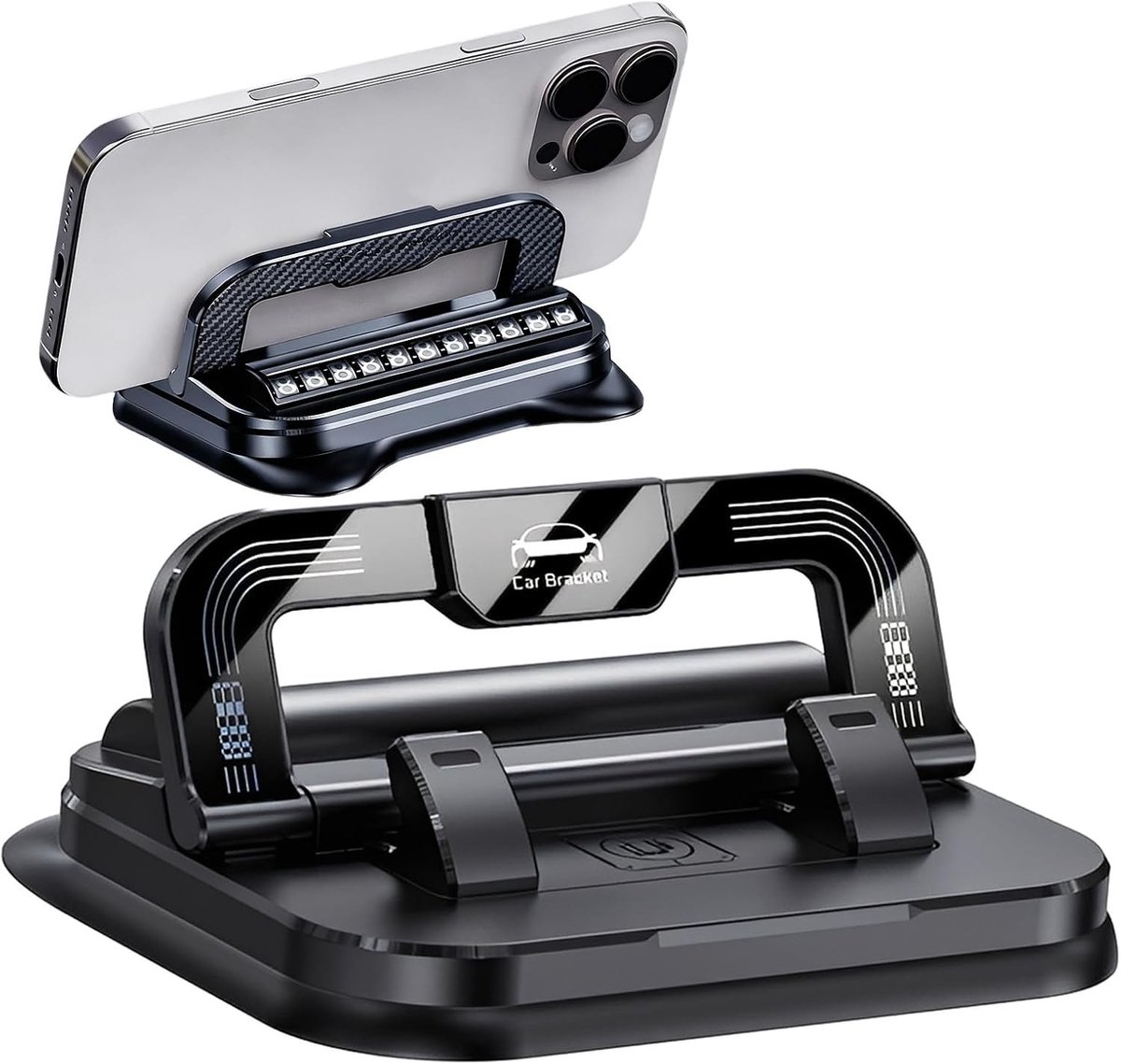 Telefoonhouder voor in de auto - Zwart - 10 x 10 x 3 cm - 360° Draaibaar met Parkeernummerbord - Voor Smartphone