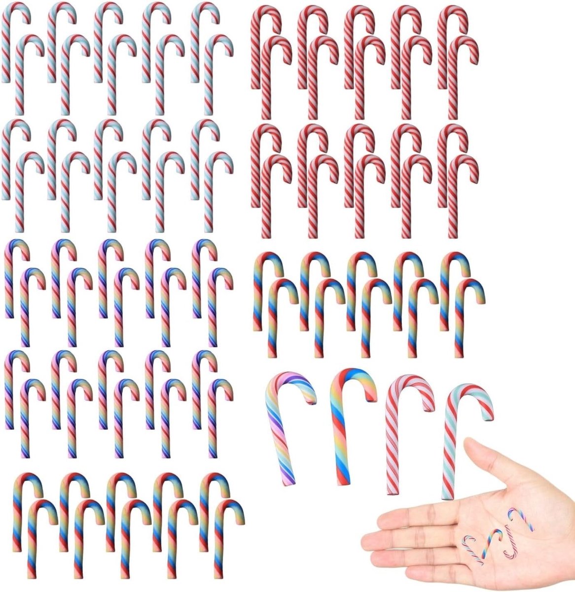 Kerstdecoratie - Multicolor - 3 cm - Mini Suikerstok Hangers - Voor Kerstboom en Knutselen