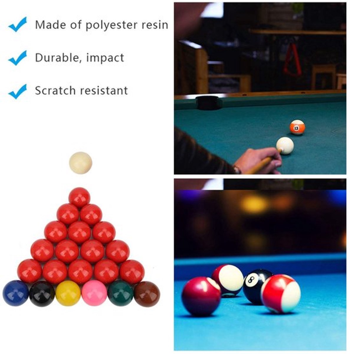 Biljartballenset 22 Stuks - Snookerballen - Diameter 52,5 mm - Hars/Kalkpoeder - Officiële Speelbal - Sterk en Duurzaam