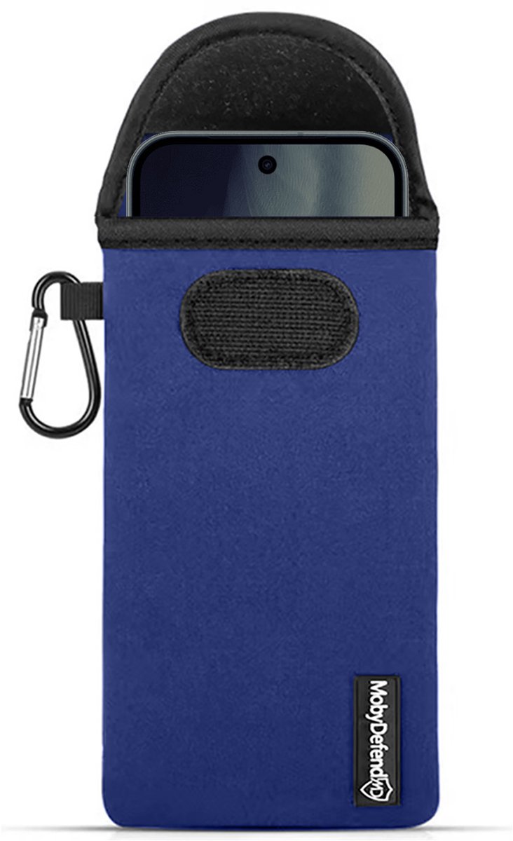 MobyDefend Hoesje - Geschikt voor Google Pixel 11 - Neopreen Pouch Met Karabijnhaak - Insteek - Riemlus - Blauw