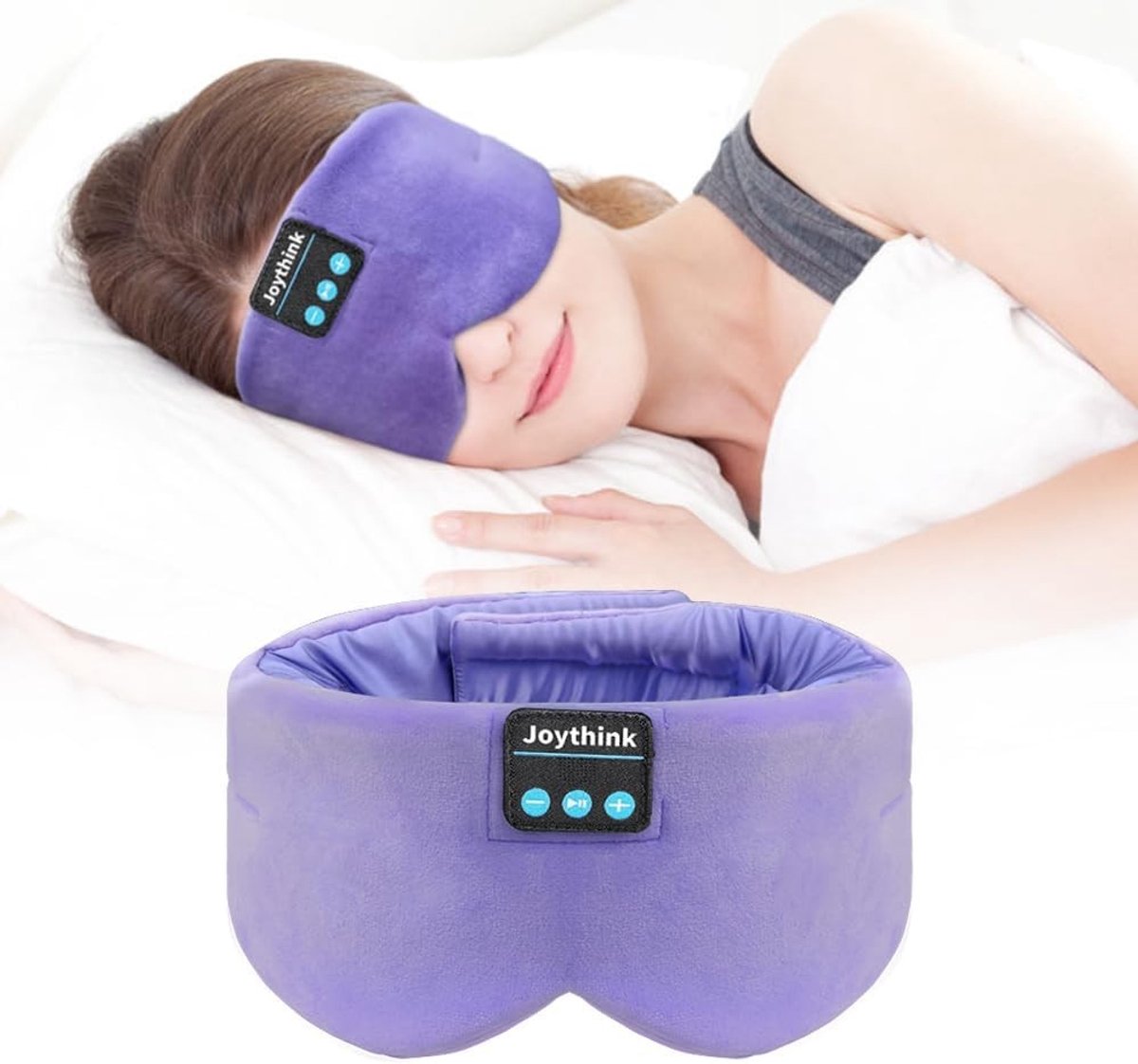 Joythink Bluetooth Slaapmasker met Hoofdtelefoon, Zijden Slaaphoofdtelefoon voor Zijslapers, Draadloos Oogmasker met Dunne Speakers, USB-C, 16H Speeltijd, voor Reizen, Dutjes, Yoga,