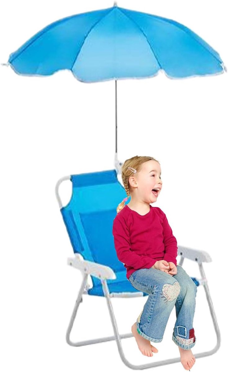 Kinder Strandstoel - Opvouwbare Stoel - Buiten Ontspannen - Met Geïntegreerde Parasol - 47x37x30cm - Lake Blue