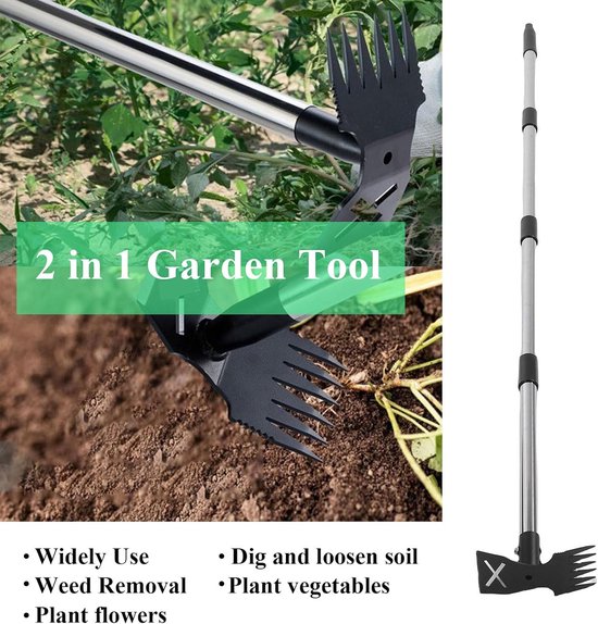 Onkruidtrekker Lange Steel - Tuingereedschap Wieden - Gazon Onderhoud - Verstelbare Lengte - Tot 152 cm - Zilver — afbeelding 5