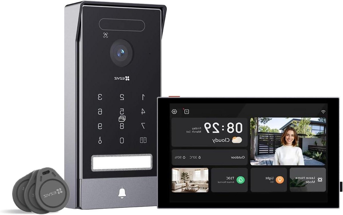 Slimme Deur Videofoon - Videodeurbel Touchscreen - Toegangscontrole Huis - Handpalm & Gezichtsherkenning - 8 inch Scherm - Zwart