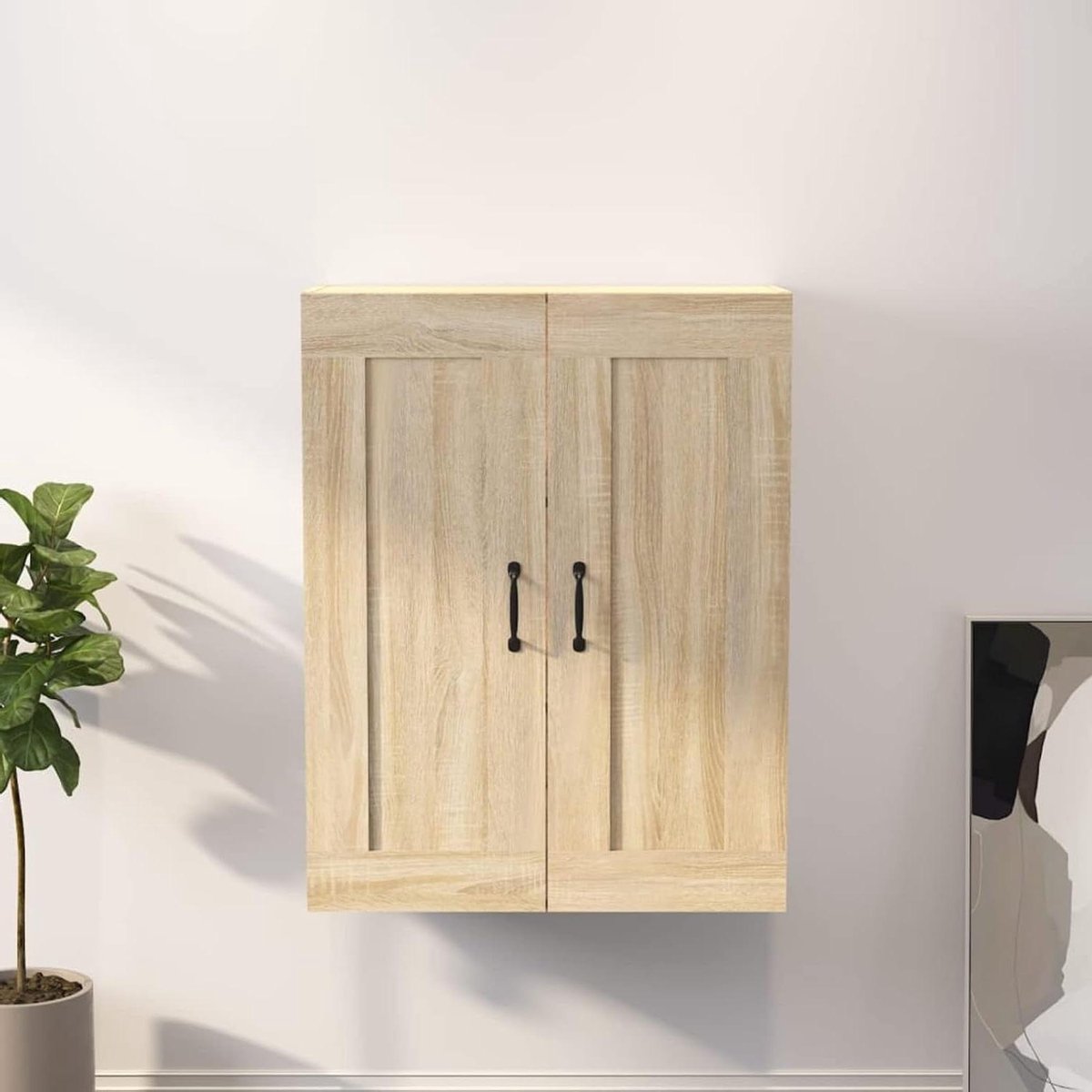 Wandkast Keuken - Opbergkast Zwevend - Keuken Organiseren - Met 2 Deuren - 69.5x32.5x90cm - Sonoma Eiken