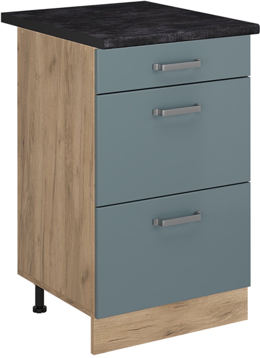 Vicco Keukenonderkast R-Line, Blauw-grijs/Goudkleurig Eiken, 50 cm antraciet werkblad