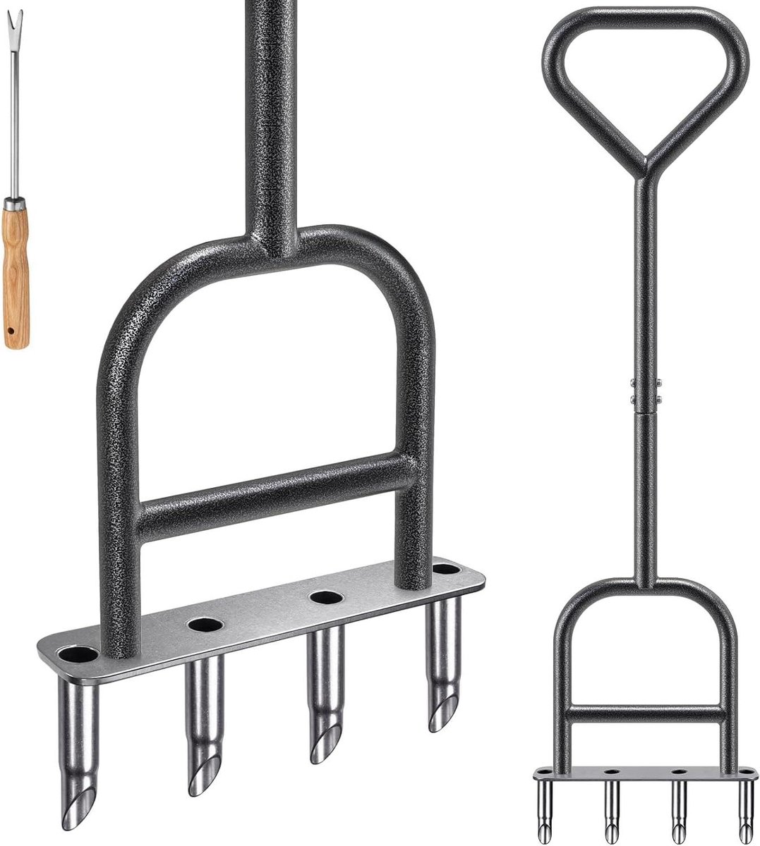 Handmatige Gazonbeluchter - Gazonverluchter Houtworm - Gazon Onderhoud - Rubberen Handgreep - 45 cm - Zwart