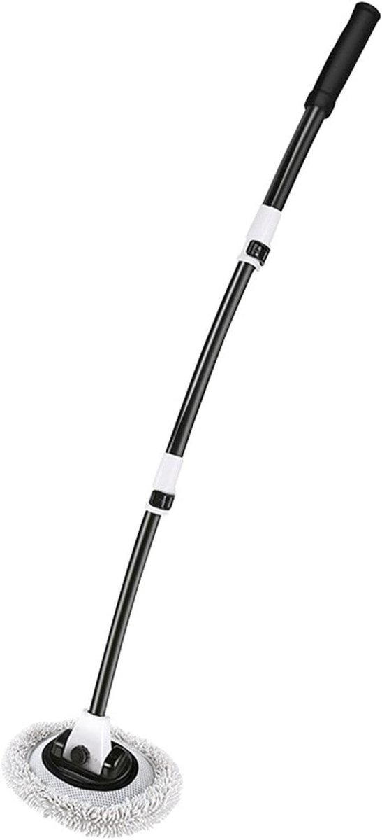 Autowasborstel Lange Steel - Reinigingsmop Auto - Voertuigen Reinigen - 15 Graden Buigstang - 112 cm Uittrekbaar - Wit