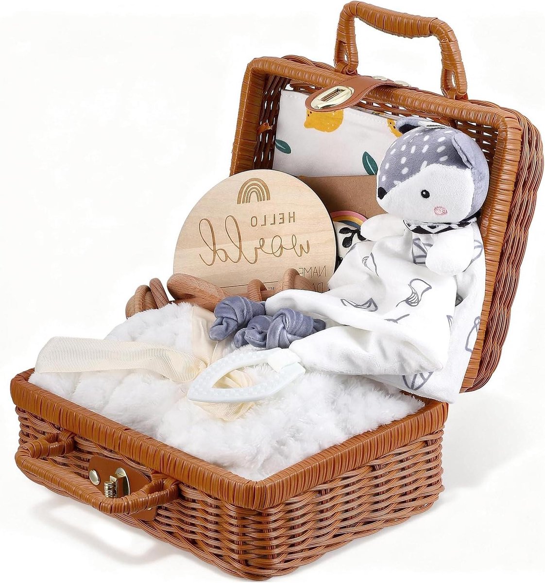Baby Cadeauset - Pasgeboren Set - Geboortecadeau - 8-delig - Bamboe Doos - Multicolor