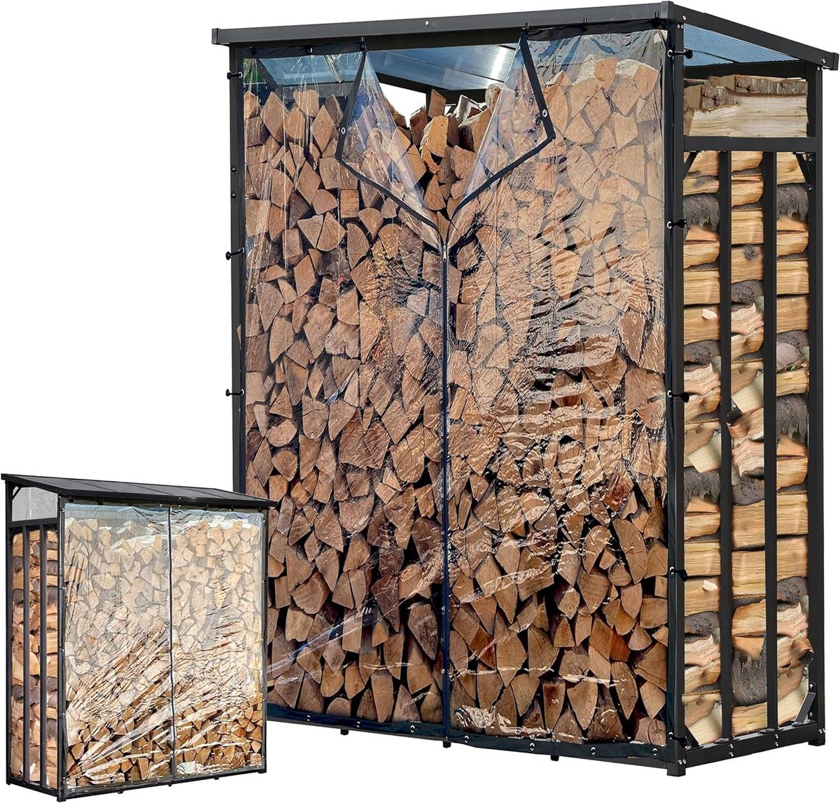 Haardhoutrek Buiten - Houtopslag Schuur - Opslag Brandhout - Met Weerbescherming - 130 x 70 x 185 cm - Antraciet