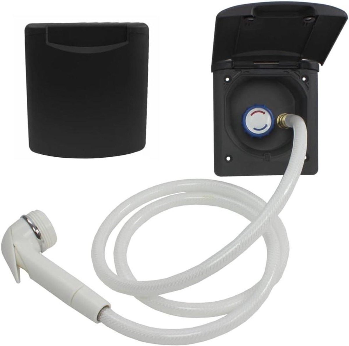 Buitendouche Aansluiting - Buitenkraan Douche - Camper Douchen - Warm en Koud Water - 145 mm x 130 mm - Zwart