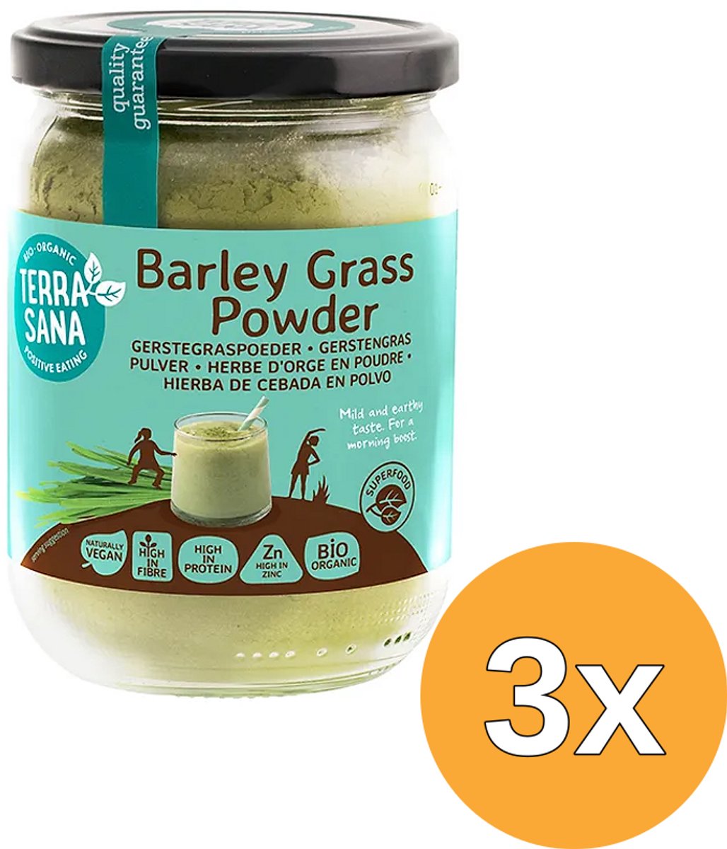 3x Terrasana Gerstegras Poeder In Glas Bio (130 gr)