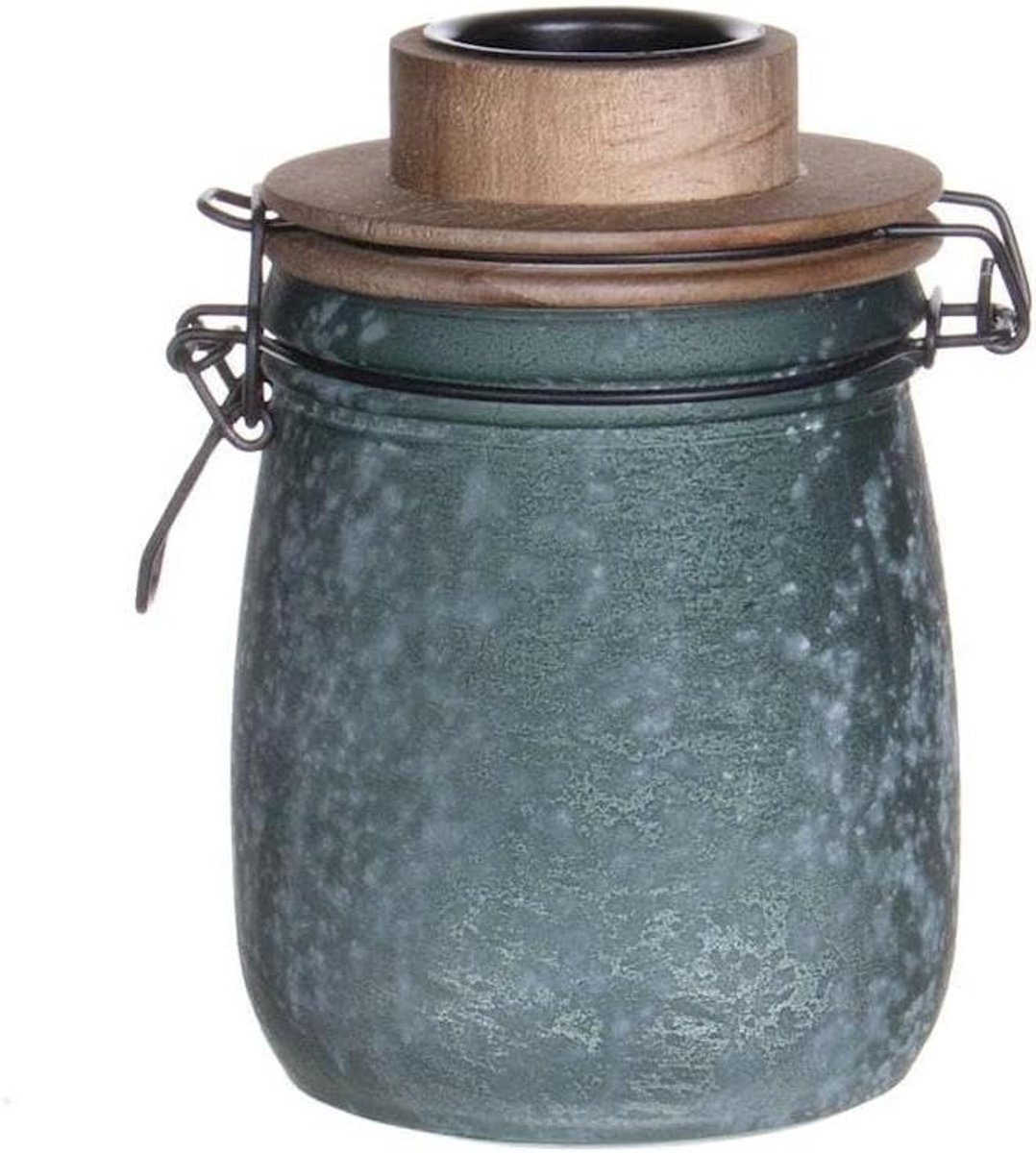 Theelichthouder ANNEDORE - Kandelaar Glas - Sfeer Creëren - Frost-look Glas - 155 cm - Petrogroen