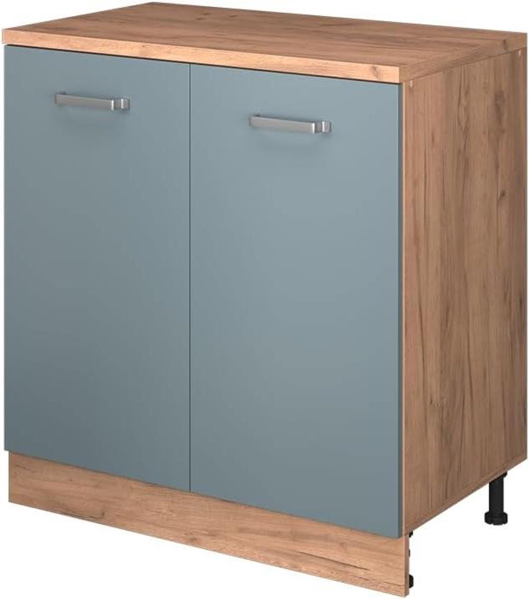 Keukenkast Schuine Wand - Opbergkast Keuken - Ruimte Optimaliseren - Met 2 Deuren - 80 cm Breed - Blauw-grijs
